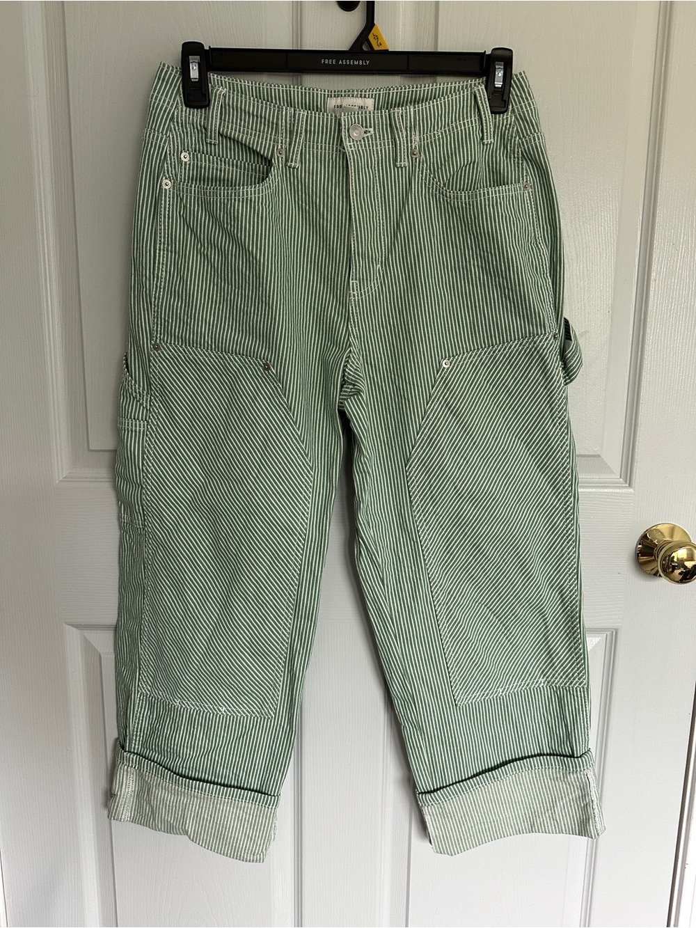 Light Green Striped Boyfriend Jeans - Women's Relaxed Fit